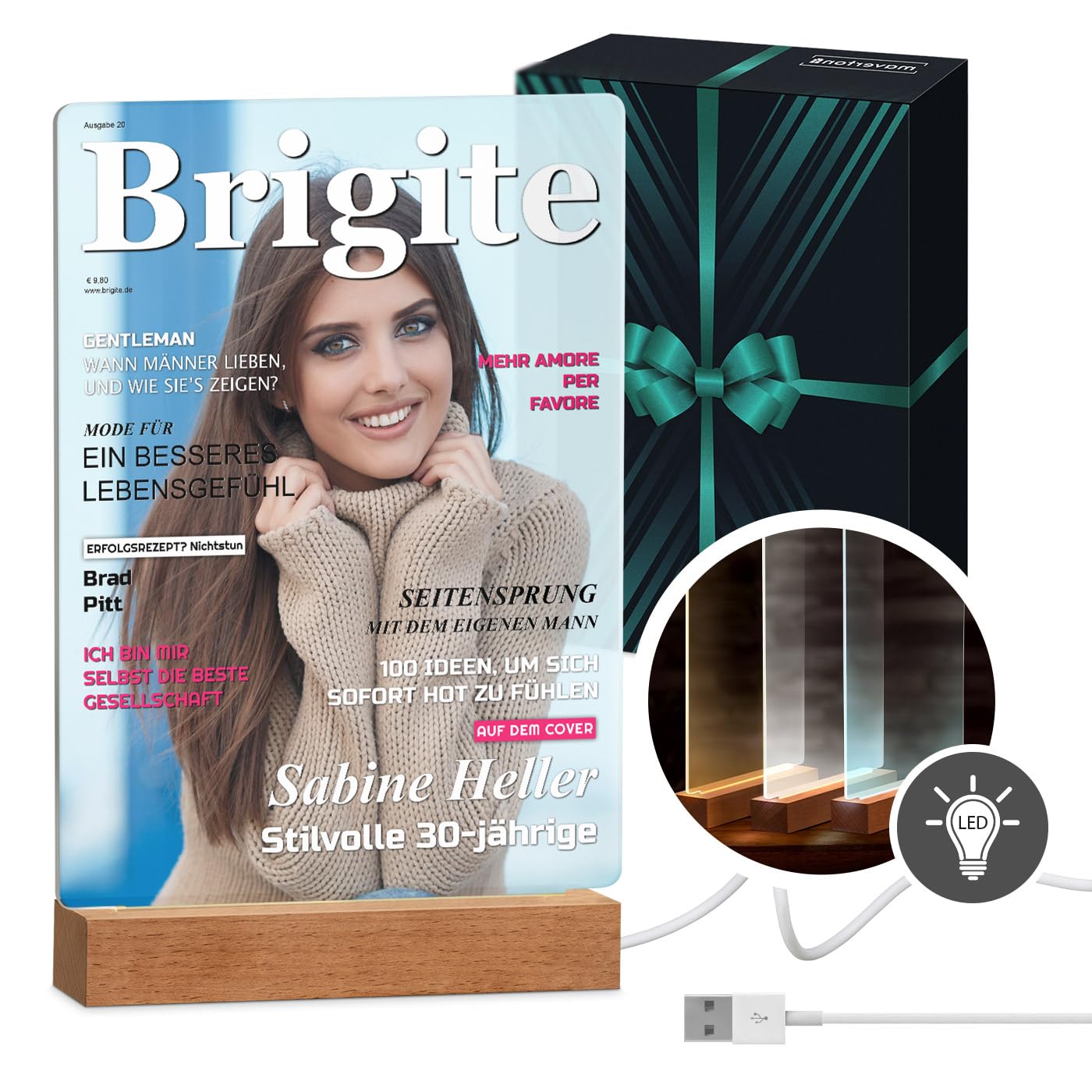 Maverton beleuchteter LED-Rahmen - personalisiertes Acryl Glasbild mit Foto - Fotorahmen mit LED-Beleuchtung - LED Acrylglas Fotogeschenk für Frau Mann Paar - Größe: L/XL - Brigite