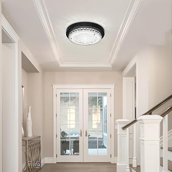 Flush Mount Crystal Light Fixture Modern Close to Ceiling Light Fixtures