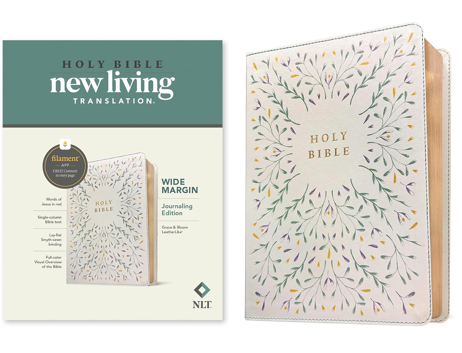 NLT Wide Margin Bible, Filament Enabled (LeatherLike, Grace & Bloom, Red Letter)