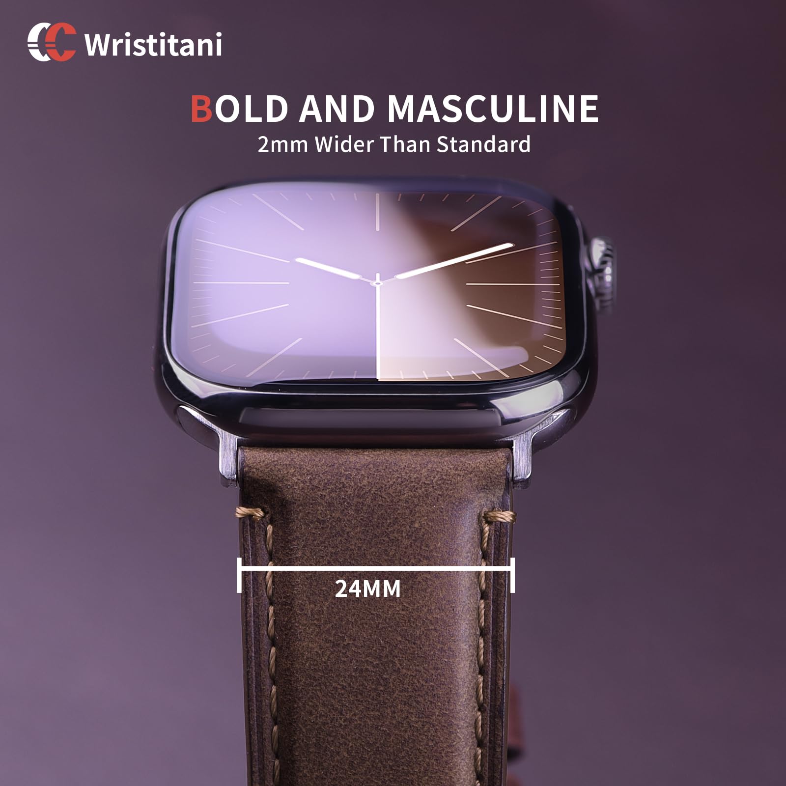 Wristitani Skórzany pasek kompatybilny z Apple Watch 44 mm, 45 mm, 46 mm, 42 mm, 49 mm, 41 mm, 40 mm, 38 mm, dla mężczyzn, prawdziwa skóra, zapasowy pasek do iWatch Ultra 3, 2, 1, SE3/2/1, Series 11