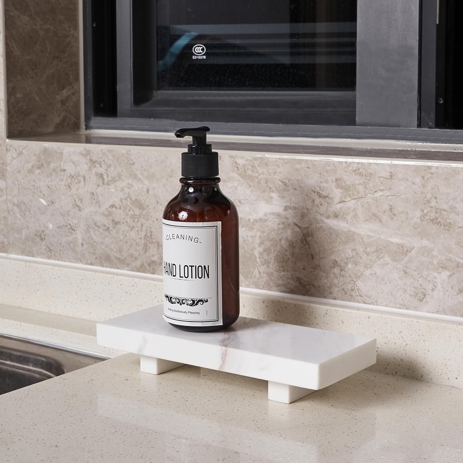 Natural Marble tray pedestal stand, Soap Dispenser Holder, Modern Marble Riser For Decor Display, Soap Pedestal For Bathroom, Kitchen, Home Decor (Glorious White)