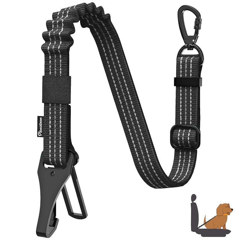 Cinto de Segurança para Cães Pawaboo com Guia Elástica Ajustável e Gancho 360° Q-Black – 1 unidade
