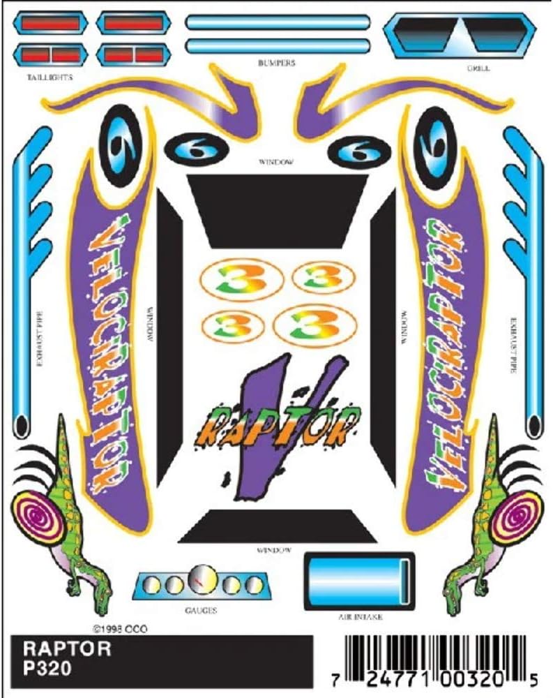 Pinecar Stick-On Decals Raptor PIN320
