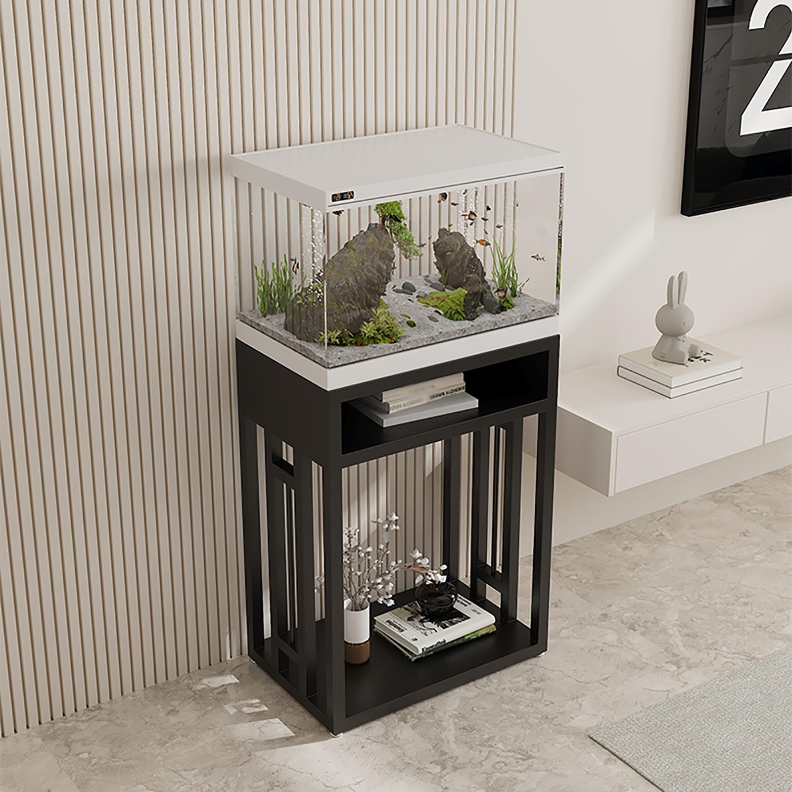 Stojak na Akwarium/Gady/Akwarium, Stolik pod Terrarium Metalowy, Nie Wymaga Montażu(Black,50x30x70cm/20x12x28in)