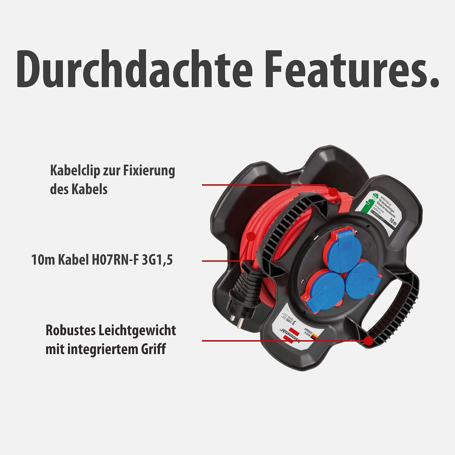 X-Gum IP44 10m Cable Winder AT-N05V3V3-F 3G1.5 *ES*