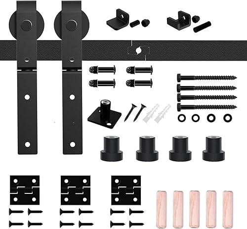 Miniatura 8 de ETIASQSA Kit de herrajes para puerta corrediza de granero plegable de 42 pulgadas3.5 pies, suave y silenciosamente, ahorra espacio, resistente,