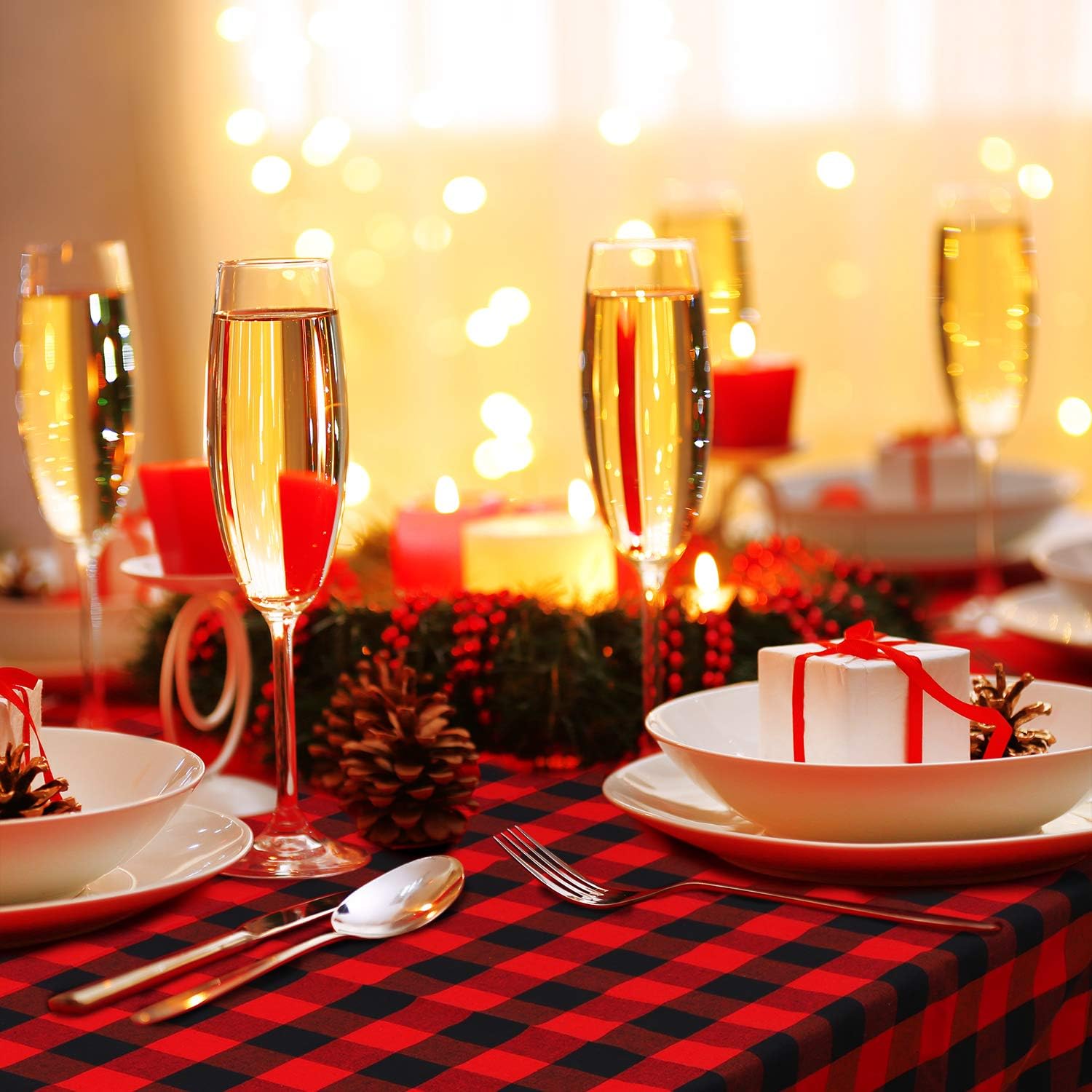 Aneco Buffalo Check Rectangle Tablecloth Table Cloth Cotton Tablecloth Check Plaid Tablecloth for Indoor Outdoor Events 54 x 54 Inches Red and Black