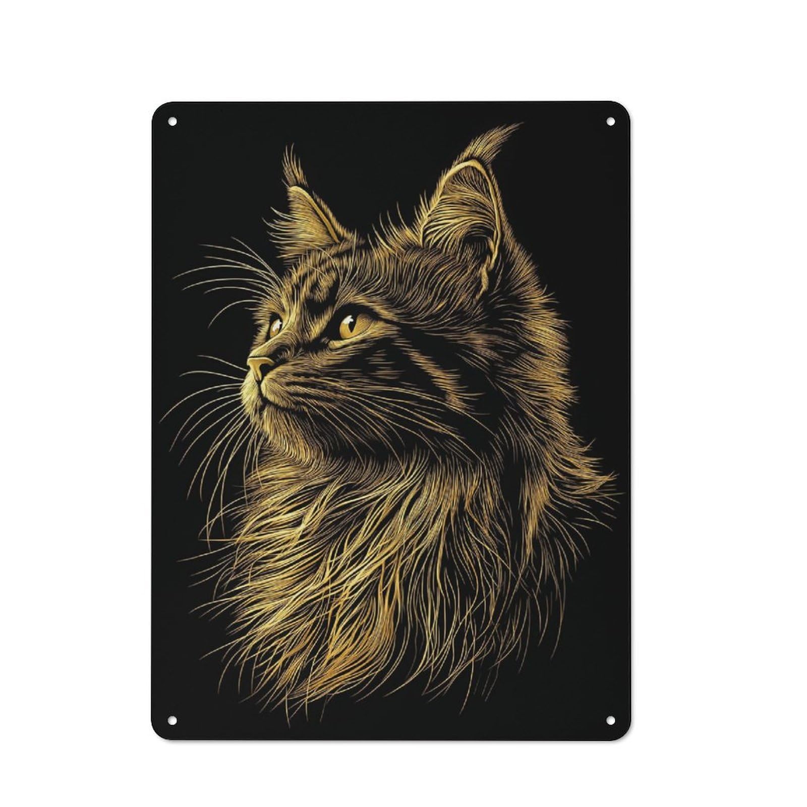 Junmoney Style-13 Golden Maine Coon Cat Portrait Industrial Metal Wall Decor 40X30cm, Retro Metal Sign For Workshop, Basement, Shed Or Games Room