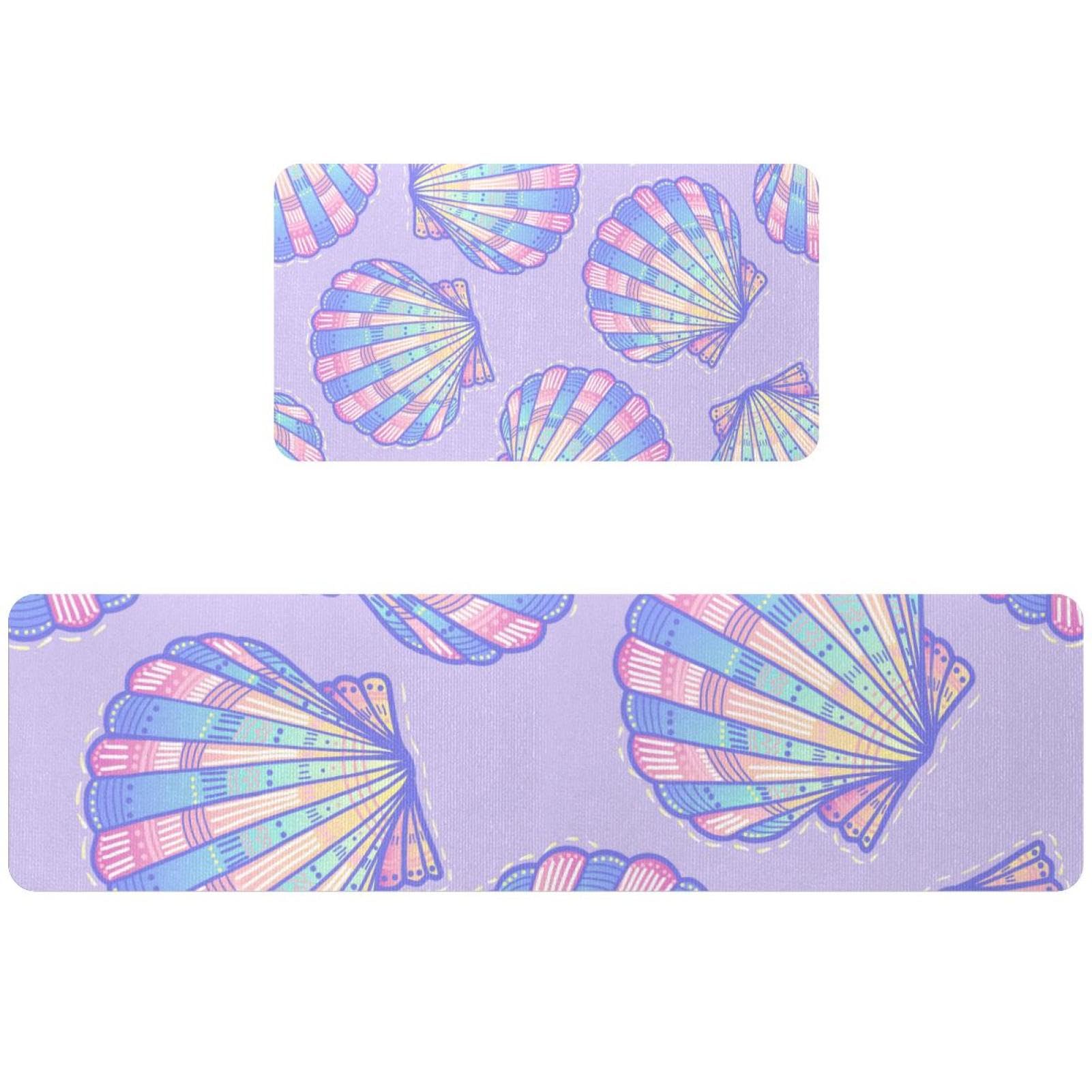 Alfombrillas de cocina absorbentes con diseño de concha arcoíris y base antideslizante