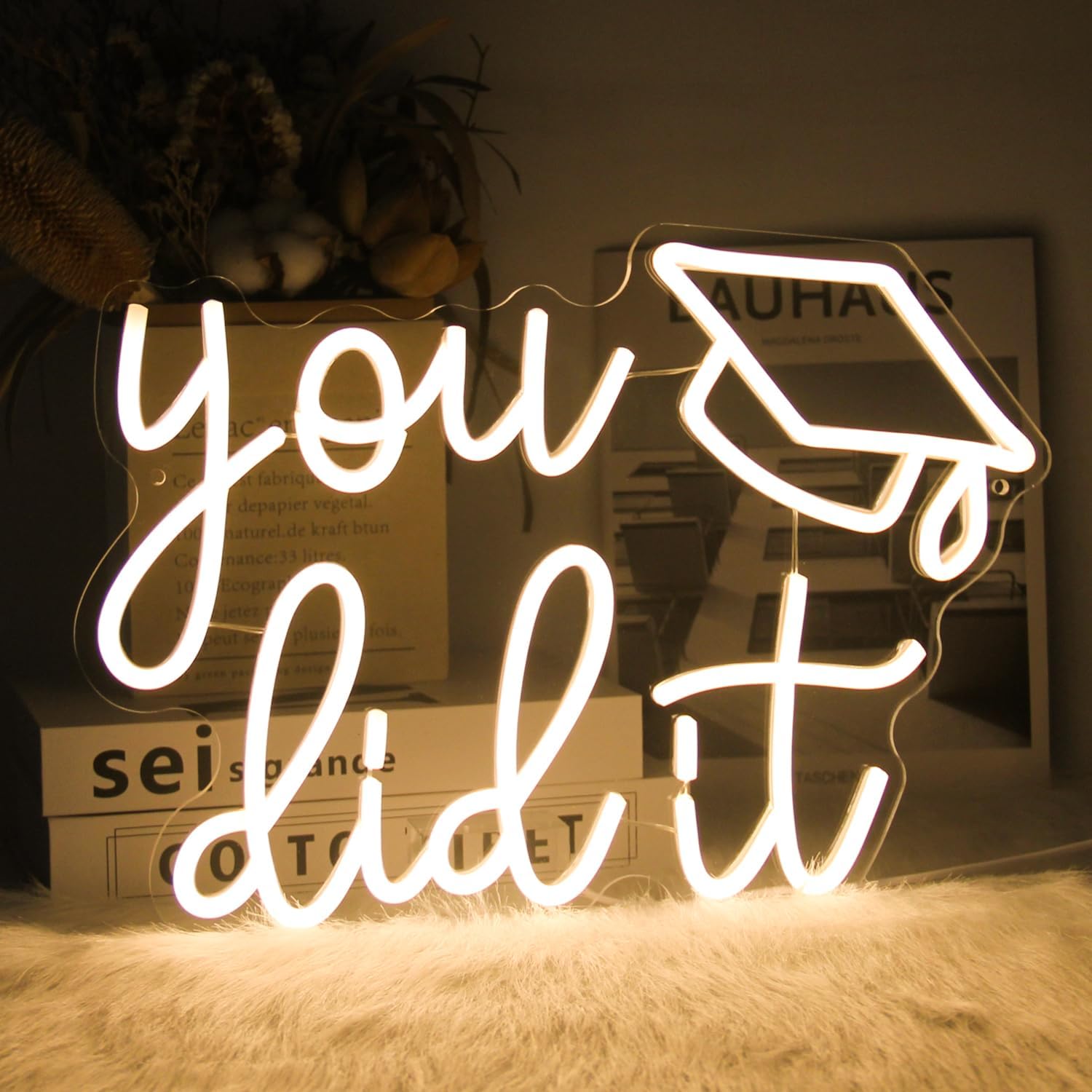 Congrats Grad Neon Sign You Did It LED Neon Light Sign Warm White Congrats Light up Sign Background Neon Signs for Wall Decor Celebrate Neon Lights for Class of 2025 Graduation Party Decor
