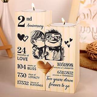 2nd Anniversary Wedding Gifts for Wife Girlfriend, Couples Gift Candlestick, Cotton 2nd Wedding Anniversary for Husband Boyfriend, Presents Gifts for Her Him