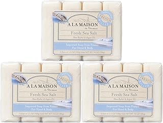 A LA MAISON Fresh Sea Salt Bar Soap - Uses: Hand and Body, Triple Milled, Essential Oils, Biodegradable, Plant Based, Vegan, Cruelty-Free, Alcohol & Paraben Free (12 Bars of Soap, 3.5 oz)