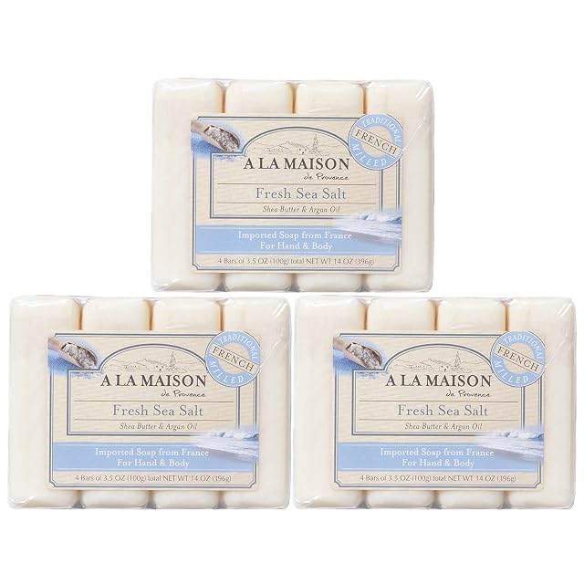 A LA MAISON Fresh Sea Salt Bar Soap - Uses Hand and Body Triple Milled Essential Oils Biodegradable