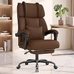 Chaise de bureau ergonomique avec repose-pieds, 400lbs chaise de bureau haut de gamme avec tête d'oreille unique pour le soutien de cou, chaise de bureau en cuir pour le travail de bureau à domicile (café)