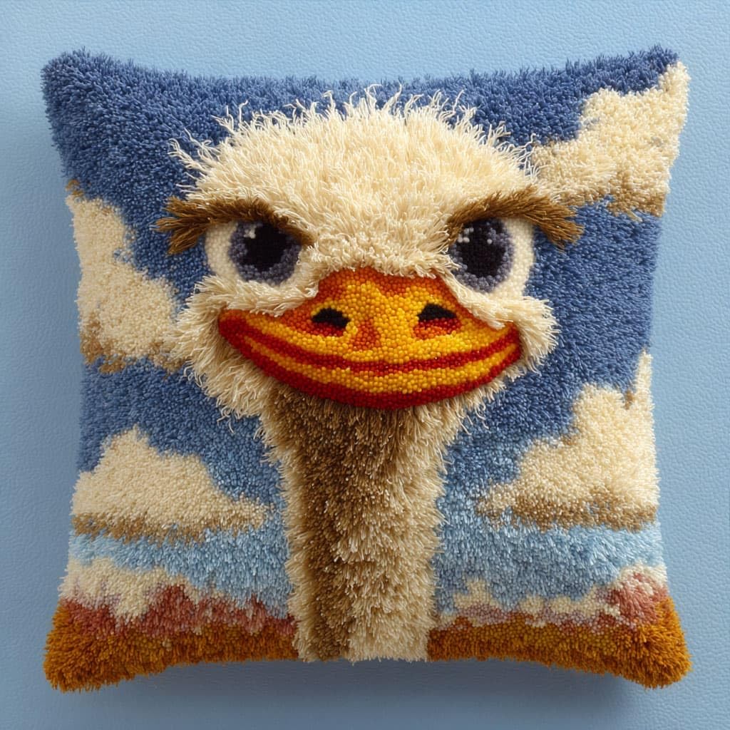 Wallustrioaw Latch Hook Cushions-H Latch Hook Cushion Kits 43X43cm,Animal Ostrich