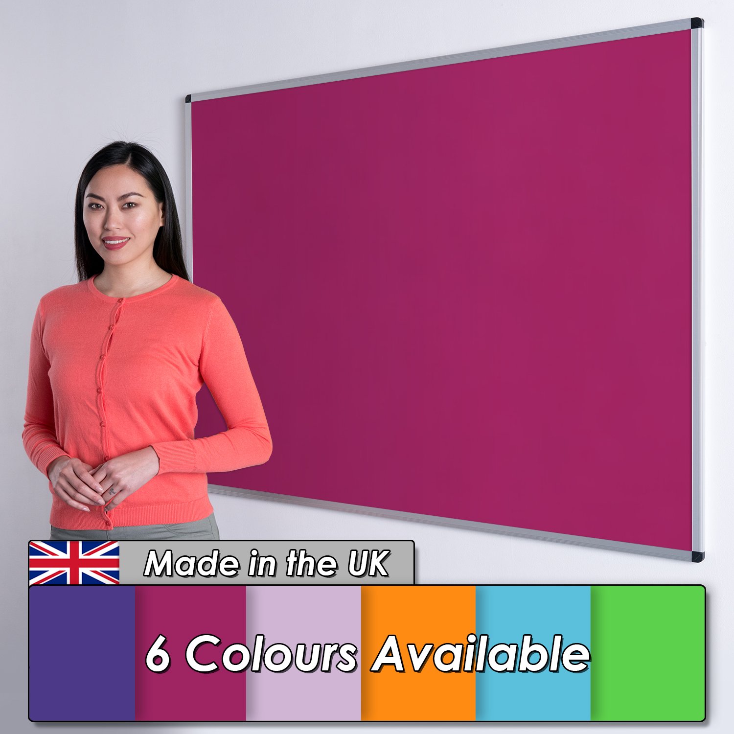 Wonderwall Large Aluminium Frame Noticeboard, 120 x180cm, Raspberry, Loop Nylon Pinboard - Ideal for Office, School Display