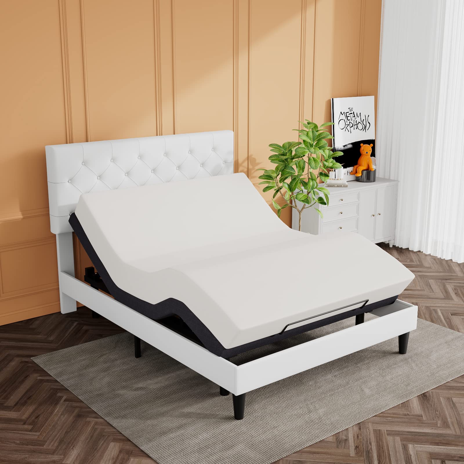 Buy SHA CERLIN Electric Adjustable Bed Base, Ergonomic Upholstered Queen Size Bed Frame with