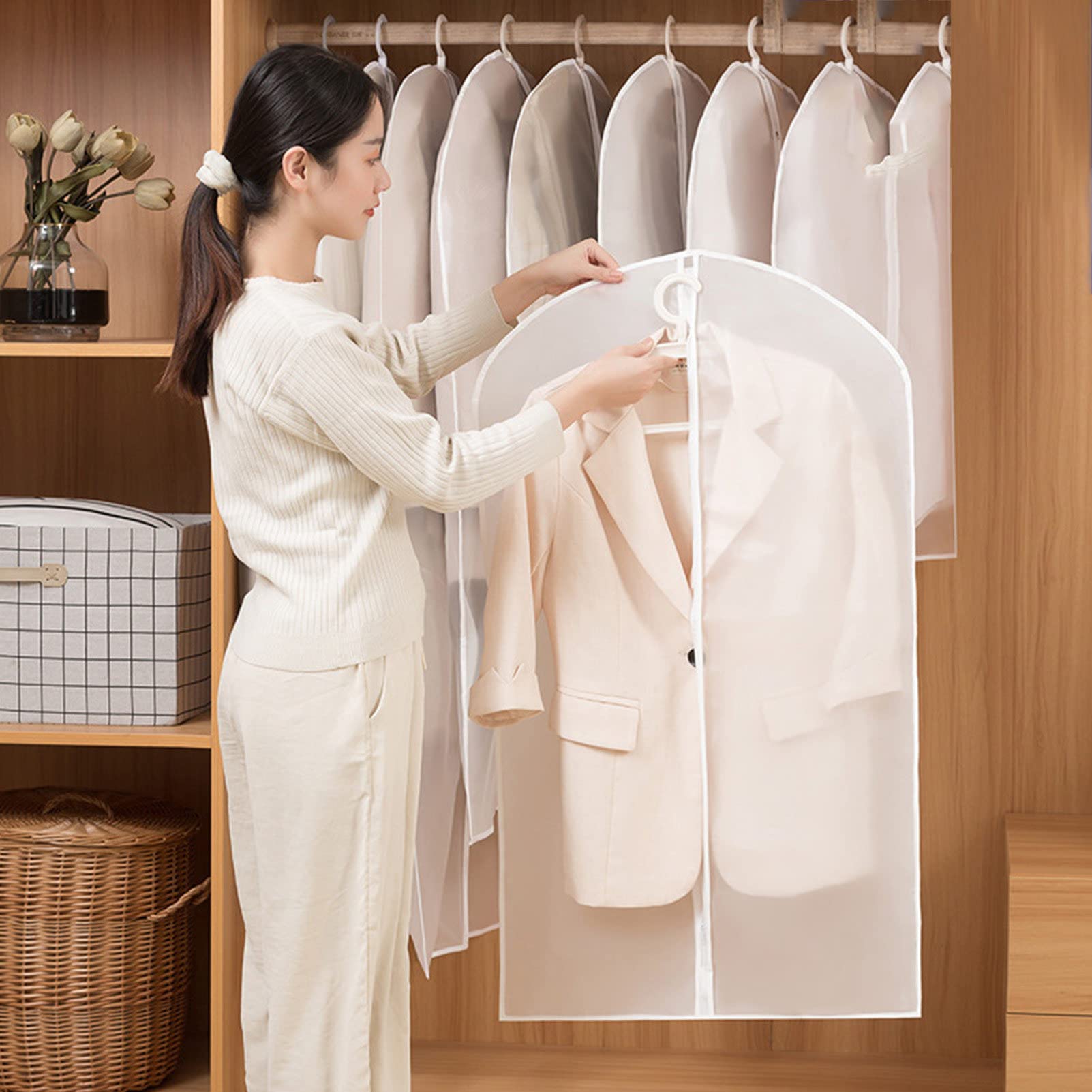Housse Anti-poussière Pour vêtements Tissu de Rangement imperméable Pour vêtements Manteau Protecteur Sac de Rangement Penderie Organisateur Garde-Robe,60X100cm
