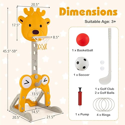 Vista 63 de Costzon Aro de baloncesto para niños, centro de actividades deportivas para niños pequeños con 5 niveles de altura ajustables, juego de juego
