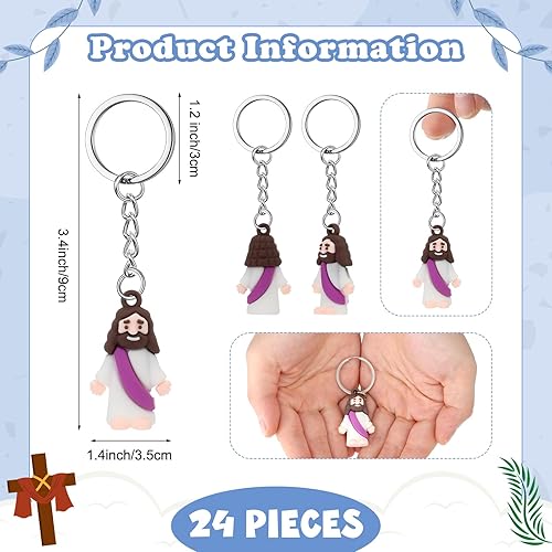 Miniatura 2 de Sumind Jesus Toys - Llavero cristiano de Jesús, muñeca religiosa, a granel, anillos cristianos clásicos para Cristo, morado (24 piezas)