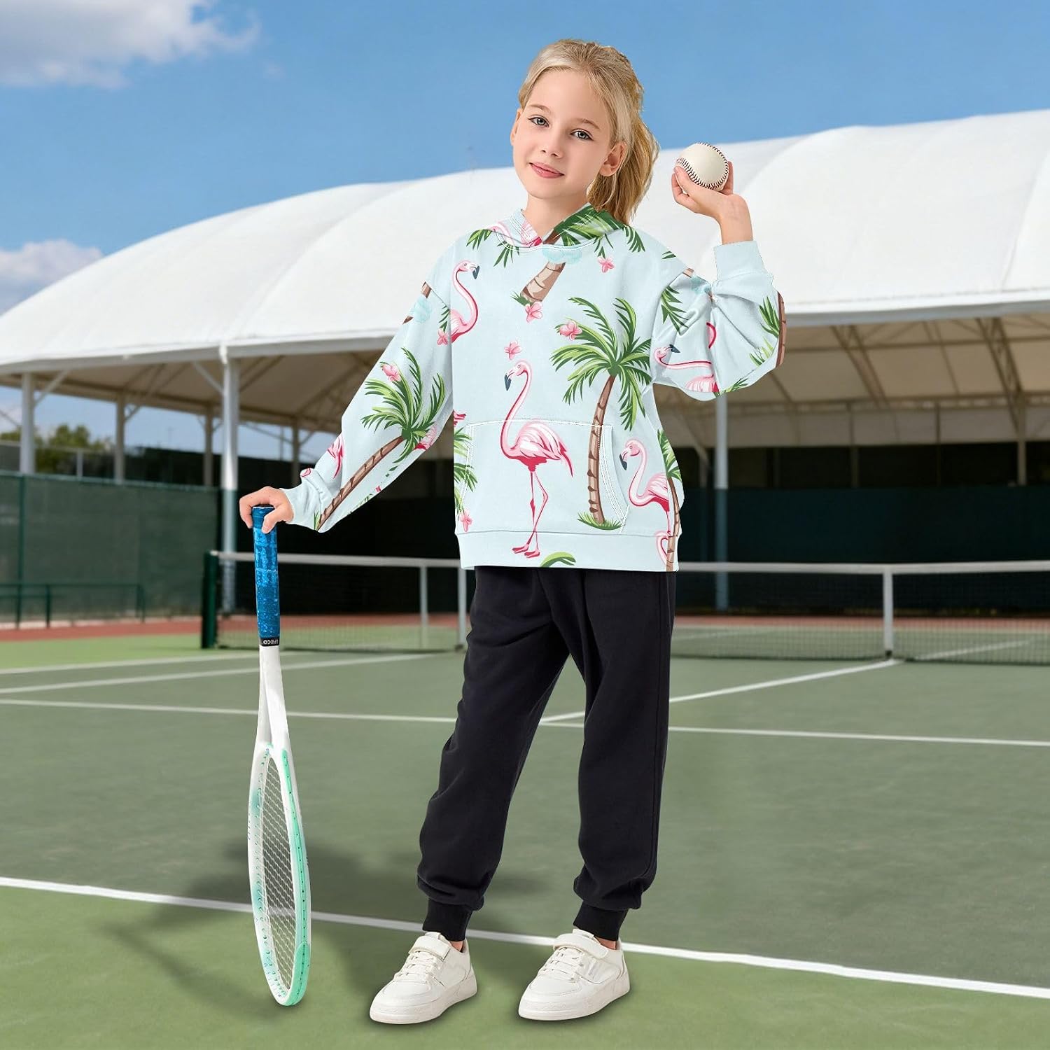 ZZXXB Flamingo Tree Flowers Kids Sweatshirts Boys Girls Hooded Kangaroo Pocket Pullover Tops XS-XXL