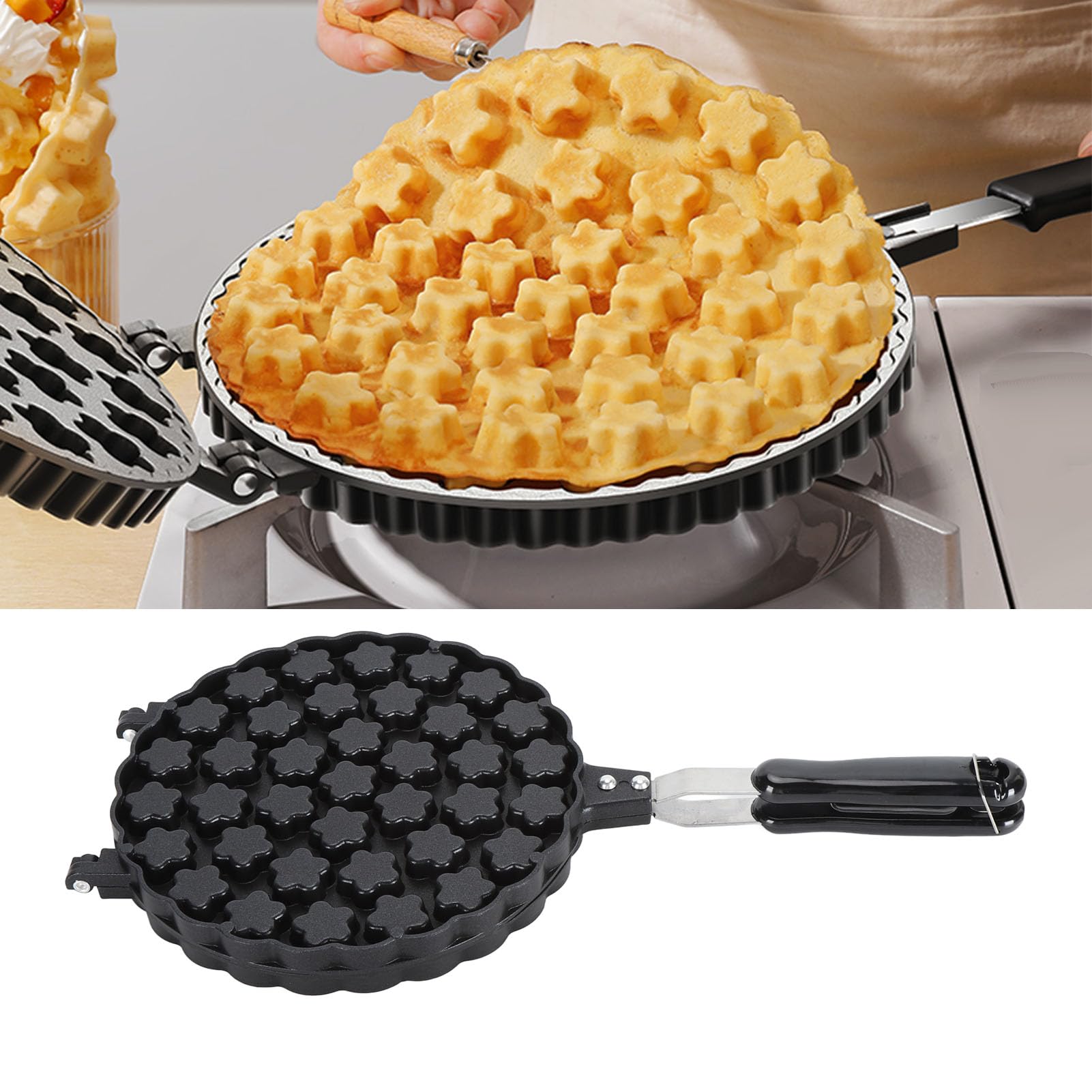 Stampo per waffle, piastra pressatrice in lega di alluminio resistente al calore, stampo per dolci a forma di petalo per waffle e dessert, utensile da forno antiaderente per uso