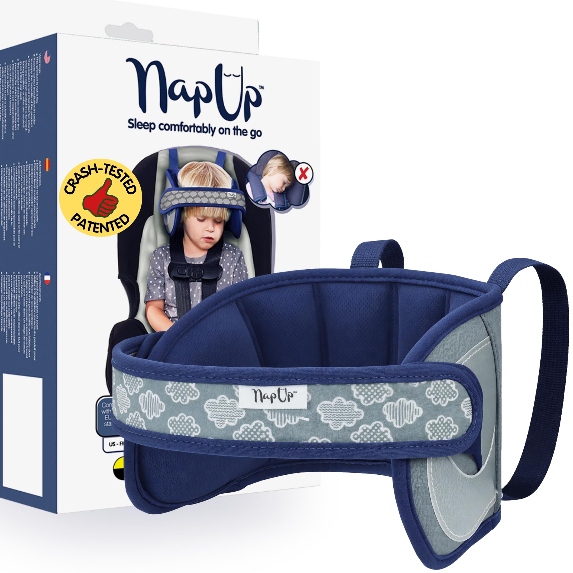 NAPUP Kinderkopfstütze für Autositze – Kopf- und Nackenkissen für nach vorne gerichtete Autositze, hohe Rückenlehnen, Dunkelblau