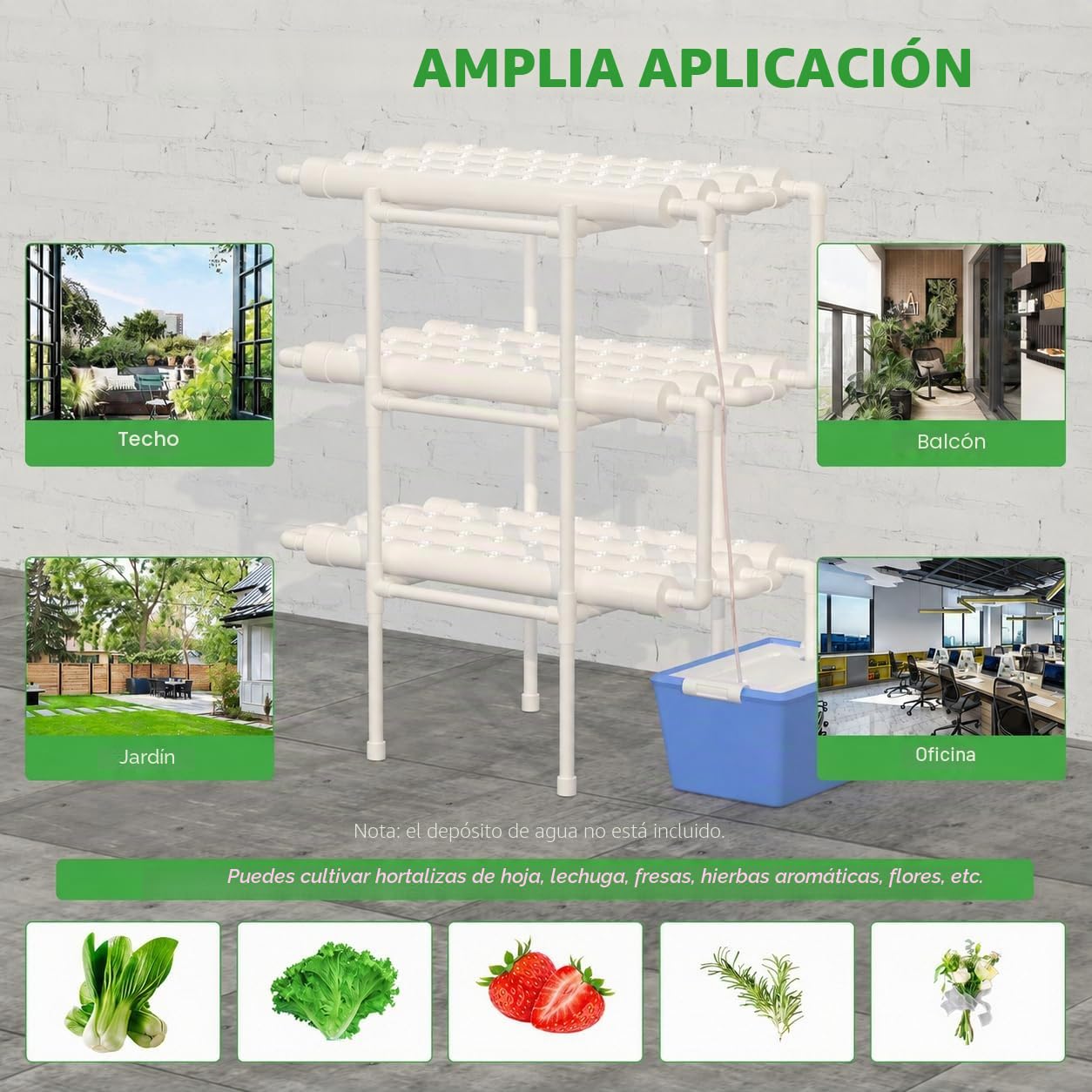 Hydroponic System Grow Kit 108 Sitios de Plantas 3 Capas PVC Hidropónico para Cultivo Acuático de Plantas de Jardín y Experimento Hidropónico Vegetal, 96 × 55 × 111 cm