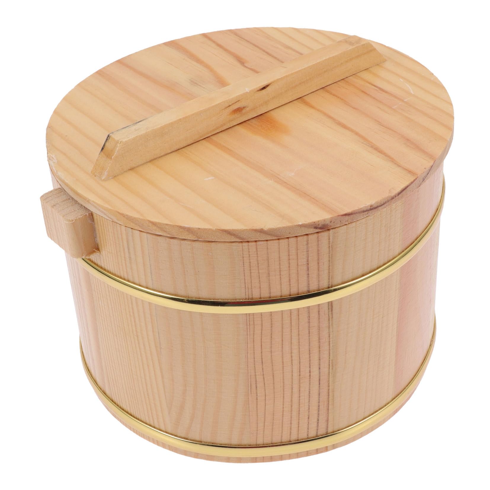 Seau à riz en bois avec couvercle et poignée pour restauration