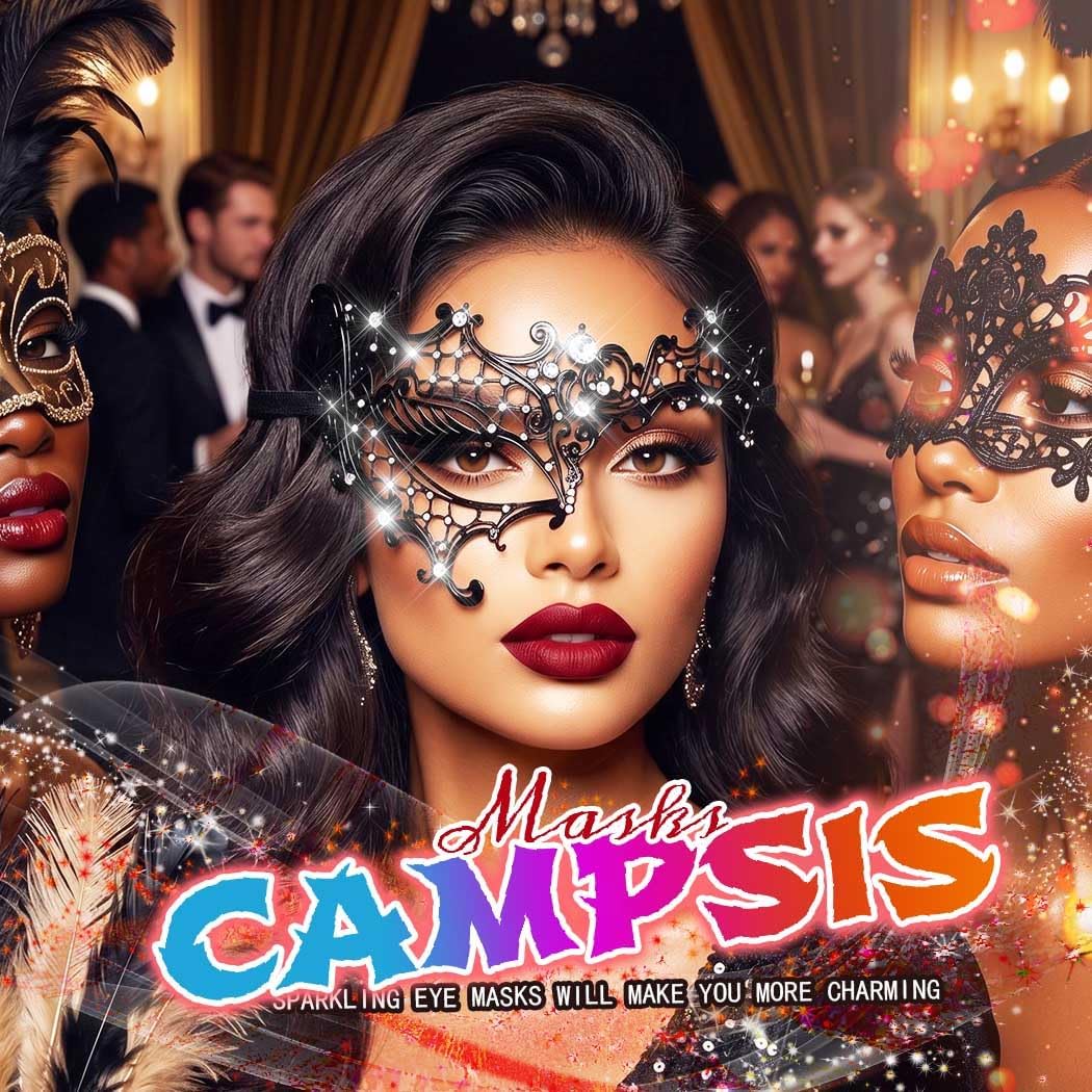 Campsis Masquerade Mask Black Masquerade Ball Mask Metal Rhinestone Venetian Party Masks for Women