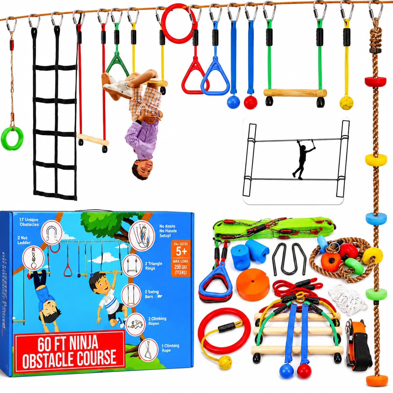 Amazon.com: Hyponix Ninja Warrior Obstacle Course for Kids – 2 x