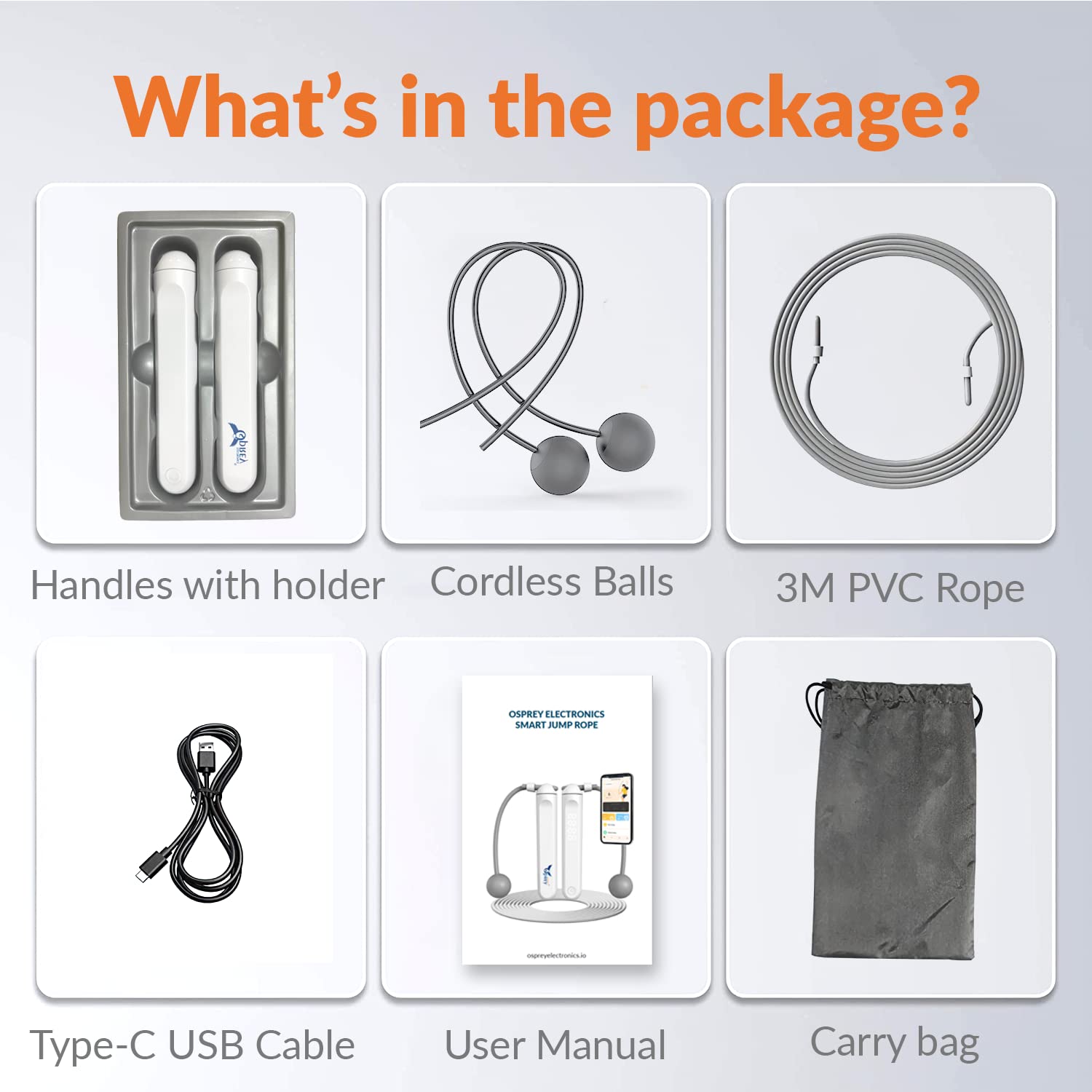 Osprey Smart Jump Rope, Adjustable Digital Counting Jump Rope and Vibration Reminder for Fitness, Exercise, Workout, Gym