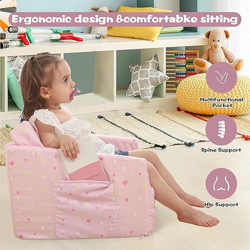 Miniatura 4 de Cokouchyi Sofá para niños, sofá convertible 2 en 1 para niños, sofá convertible para tumbona  Sillas y durmientes extra suaves, bonito estampado de