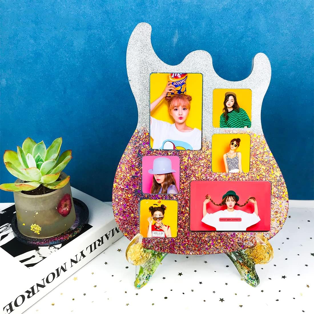 Voyyphixa Guitar Shaped Picture Frame Resin Mold, Music Photo Frame Silicone Molds with Display Stand Mold - Image 5