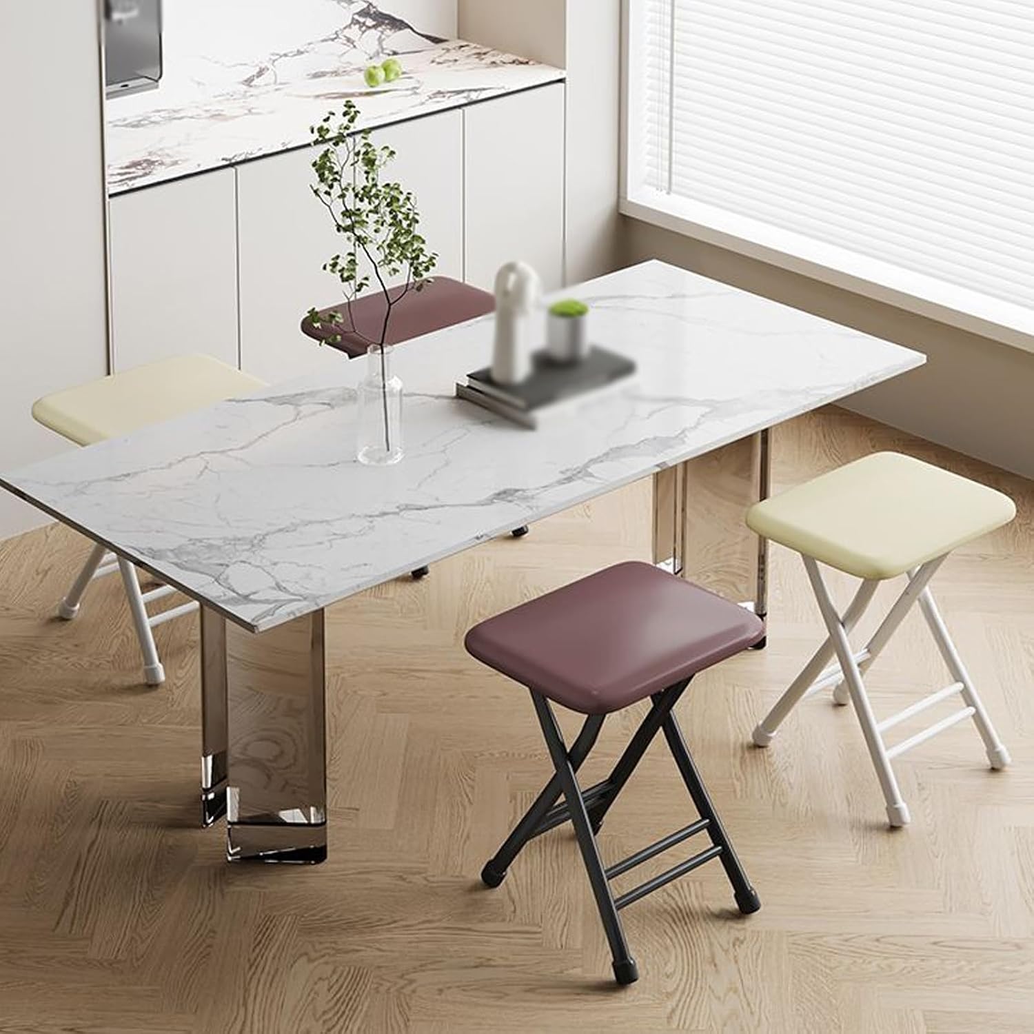 Folding Chair, Minimalist Home Chair, Portable Folding Stool, for Wedding, Banquets, Celebrations, Dinning, Office Kitchen Patio and Garden(Browns,Black Frame)