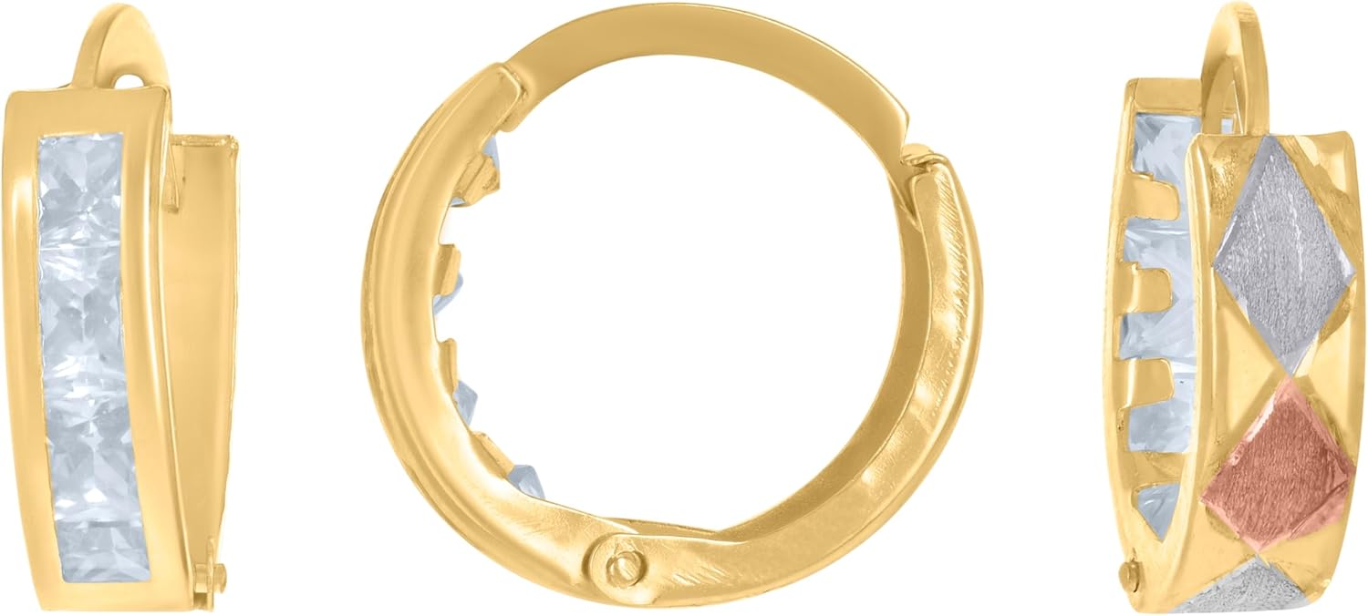 14Kt Yellow Gold Womens Princess-Cut Cubic Zirconia Single Row Huggie Hoop Earrings