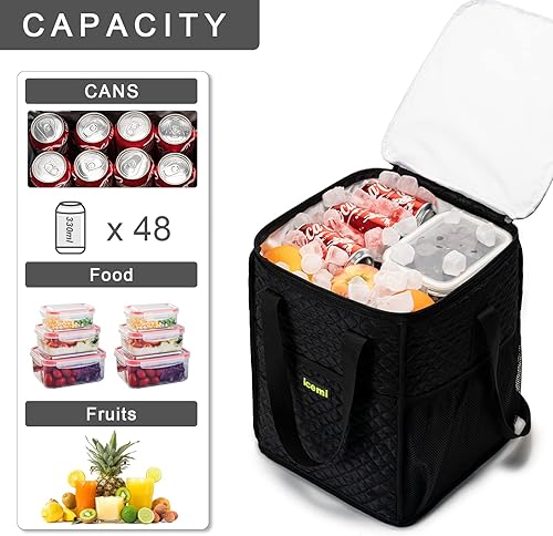 Miniatura 2 de Lonchera negra, bolsa de almuerzo para adultos, bolsas de almuerzo aisladas para mujeres y hombres, bolsa de almuerzo más fresca con correa