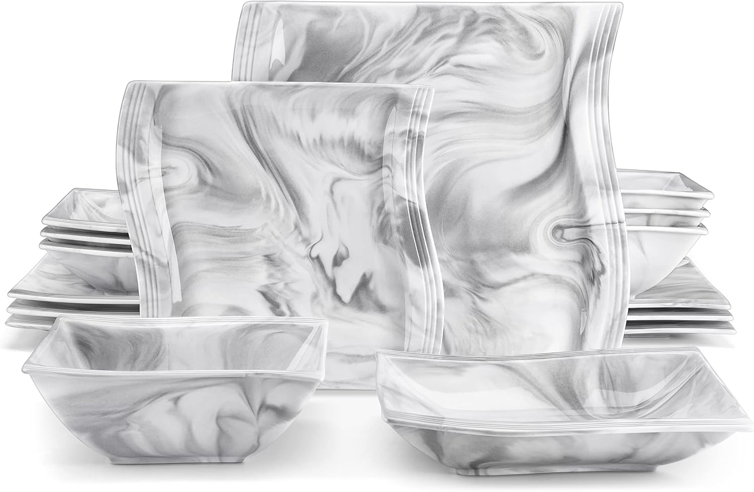 MALACASA Plates and Bowls Sets, 16Piece Porcelain