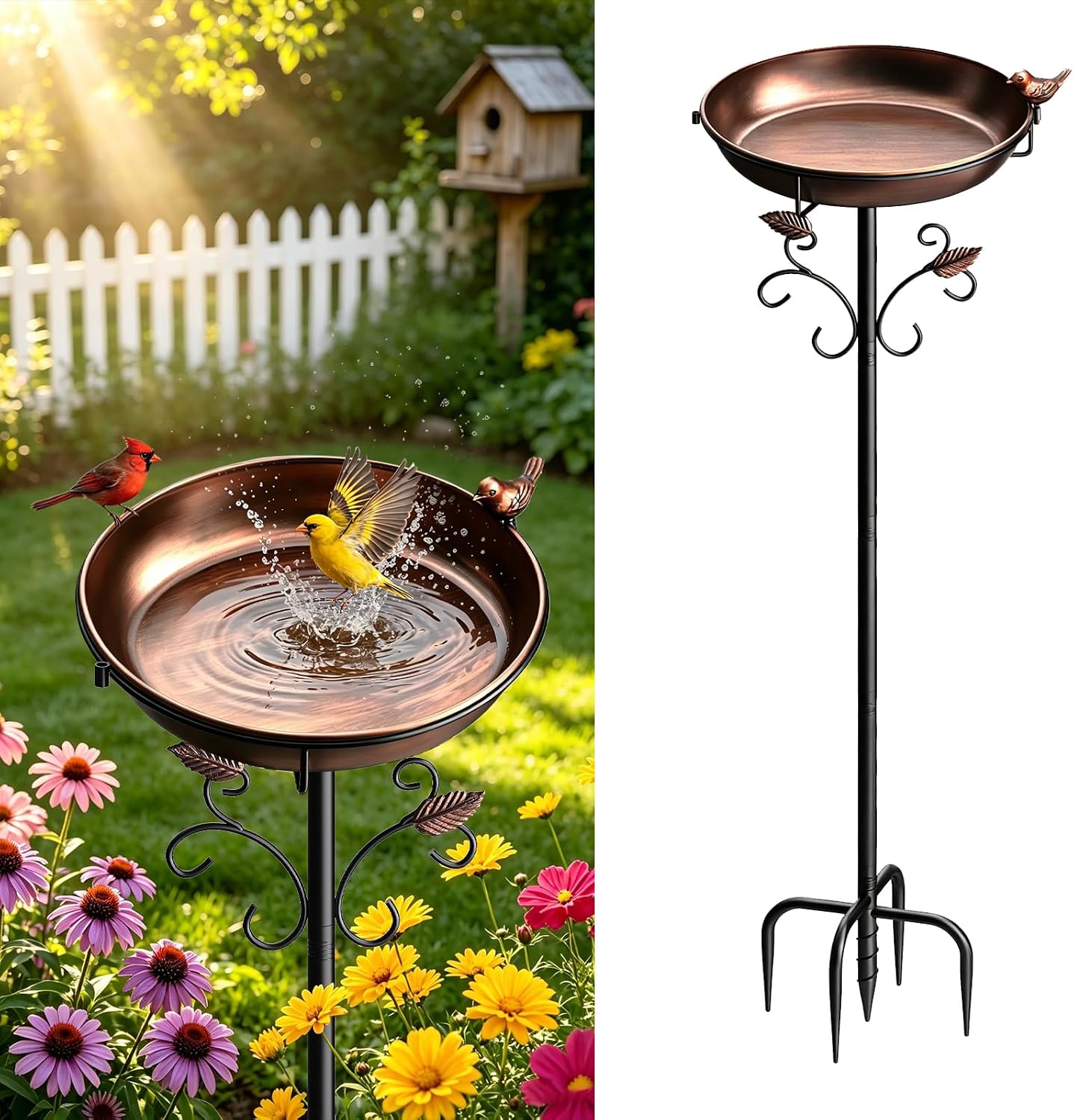 50" Tall Metal Bird Bath for Outside, Water Feeder Bowl Outdoors
