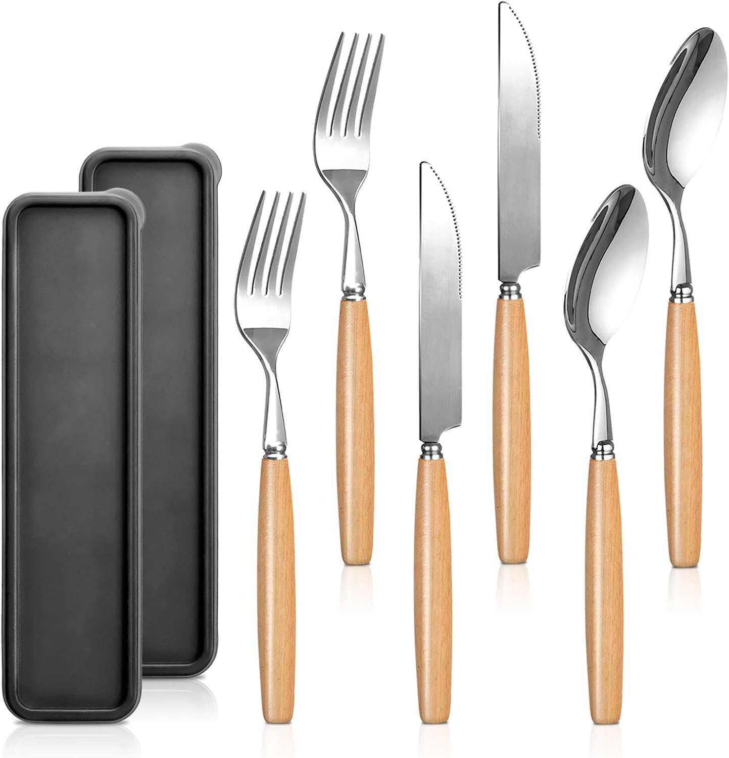 Portable Cutlery Set with Case,Camp Utensils Set,2 Pack Reusable Office