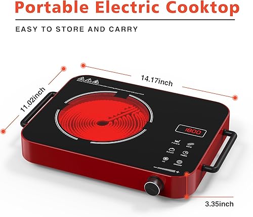 Miniatura 2 de Placa de cocina eléctrica de 1800 W, encimera de un solo quemador con temporizador de 4 horas, perilla eléctrica de placa caliente de 110 V, panel