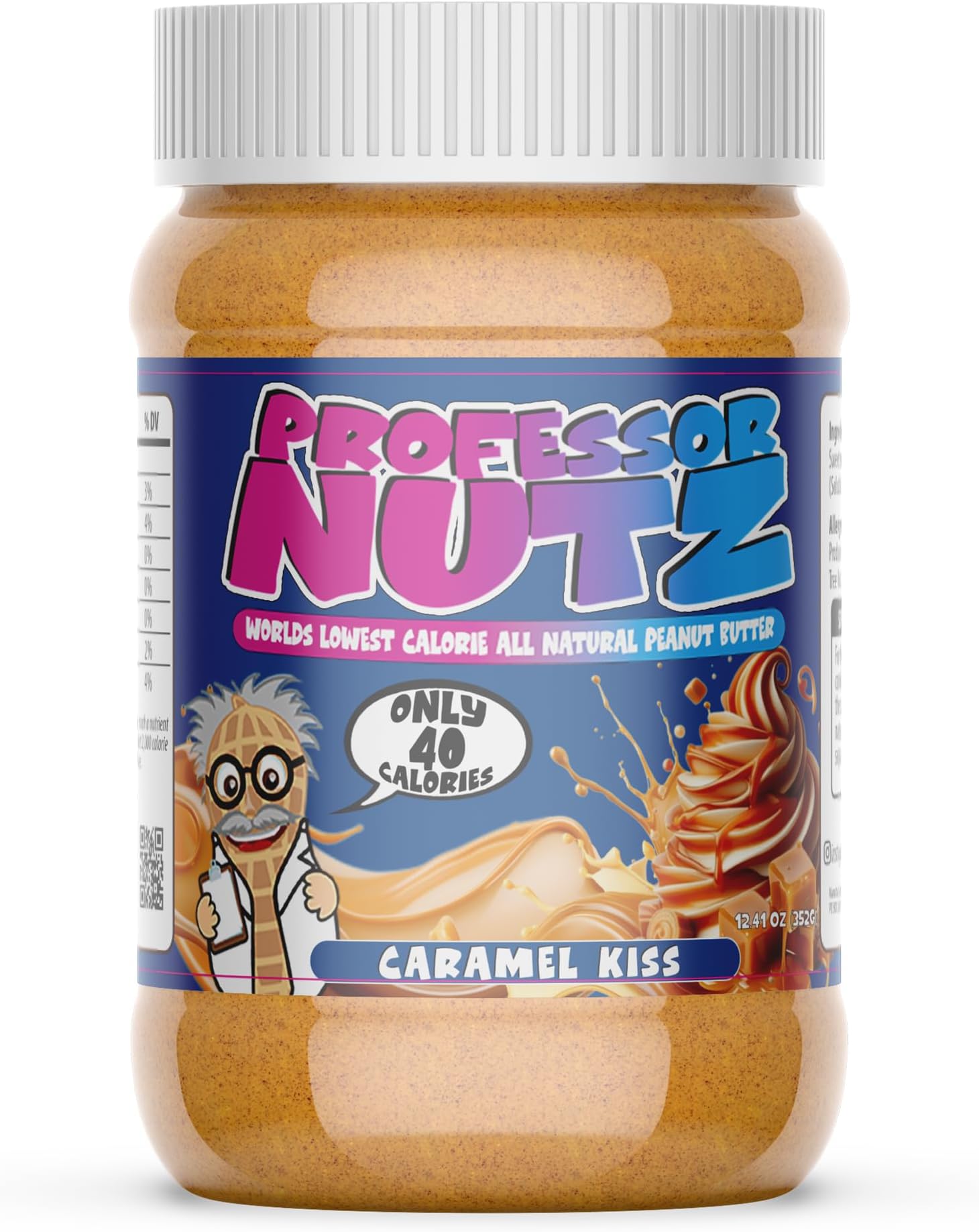 Professor Nutz Organic Peanut Butter- Low Calorie, Nut Butter, Natural Peanut Butter, Natural Fiber, Healthy Peanuts, Great source of Protein, 30 Essential Vitamins (12.41 Ounce, Caramel Kiss)