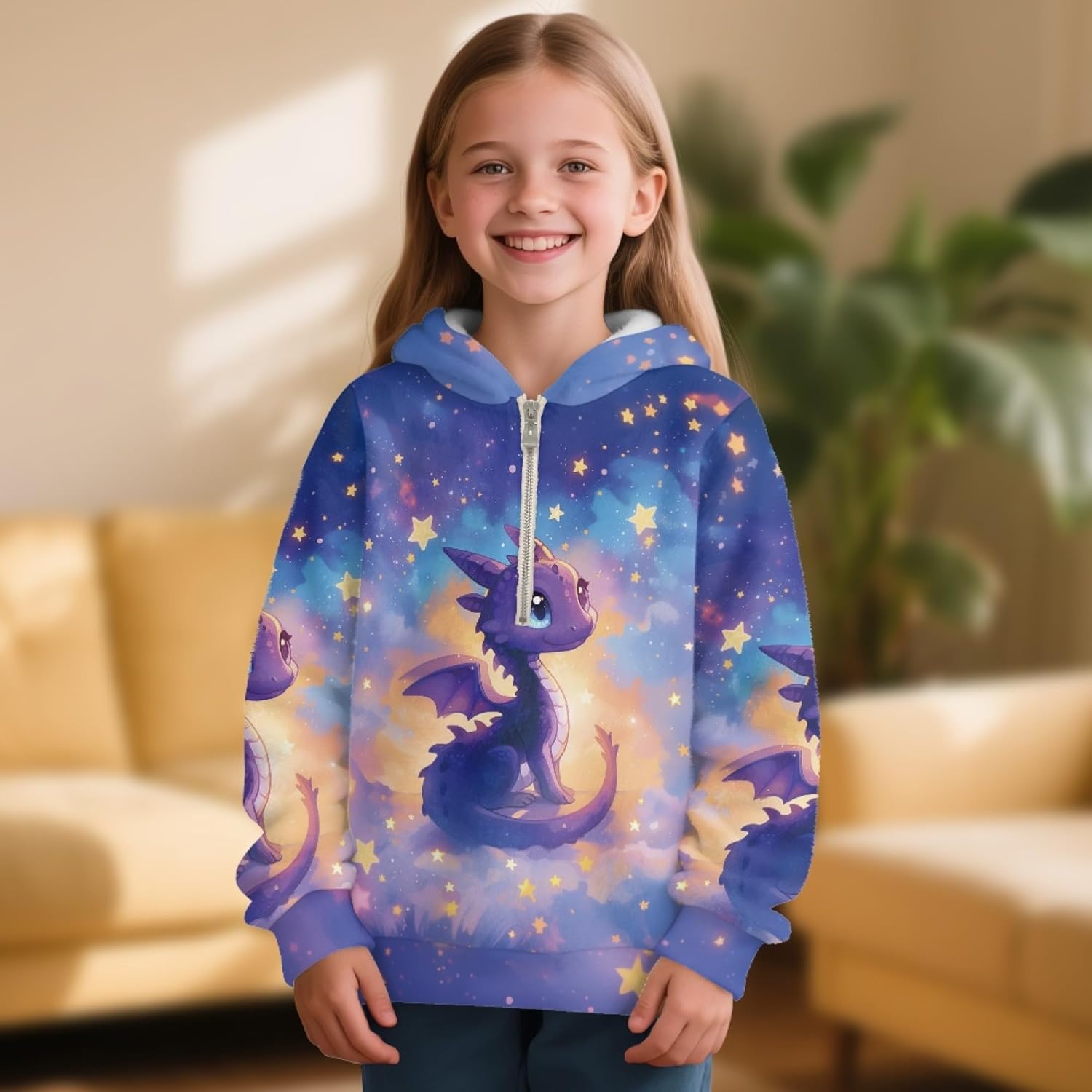 Half Zip Fleece Sweatshirt For Girl Quarter Zip Hooded Sweatshirt Holiday Home Zip Up Pullover Hoodie For 4-15 Y
