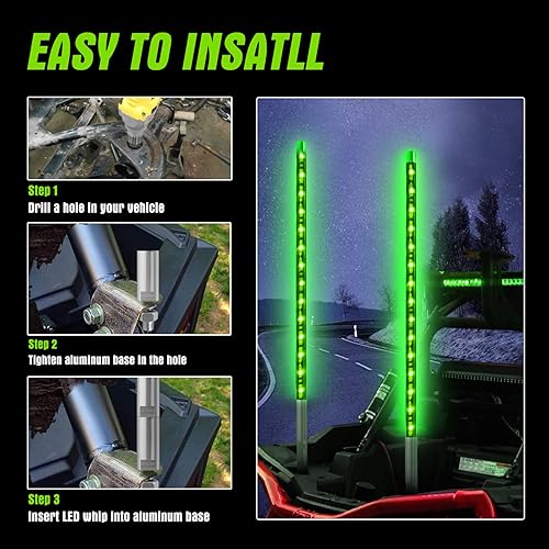 Miniatura 5 de BESTZHEYU 2 unids 0.9M luz LED verde látigo para ATV UTV 3FT LED luz látigo antena látigos para RZR Polaris Off-Road Arena Dune Buggy 4x4