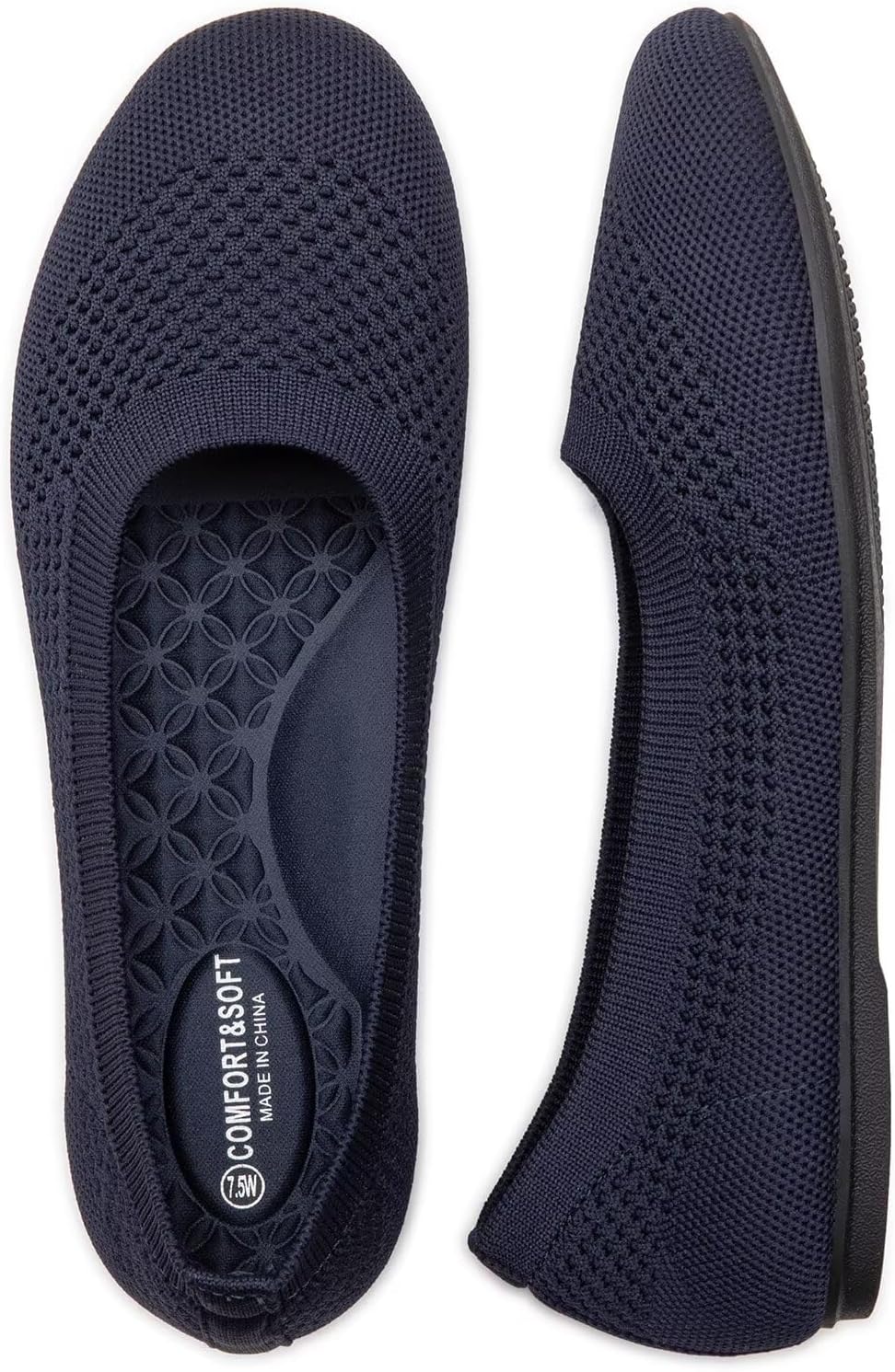 Frank Mully Women's Wide Width Flats Ballet Flats Round Toe Knit Flat Shoes with Arch Support Wide Toe Box - Image 2