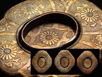 Amazon.co.jp: 時代建具菊の御紋引手古銅取手3個ふすま襖骨董