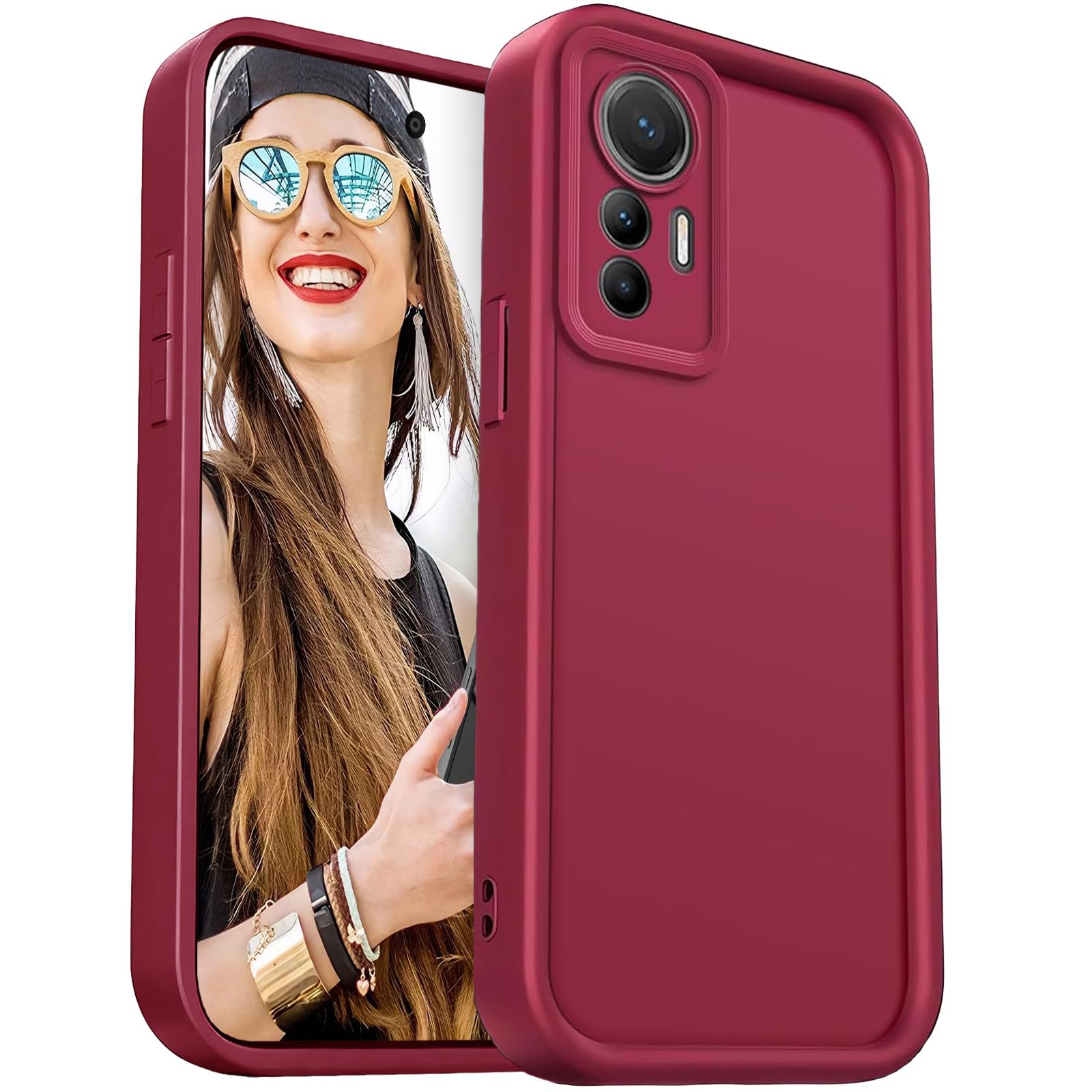 Cover In Silicone Morbido Per Xiaomi Poco X6 Pro 5G, Antiurto, Sottile, Con Protezione Fotocamera, Rosso Vino