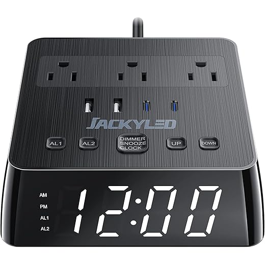 Power Strip Alarm Clock with USB Chargers image