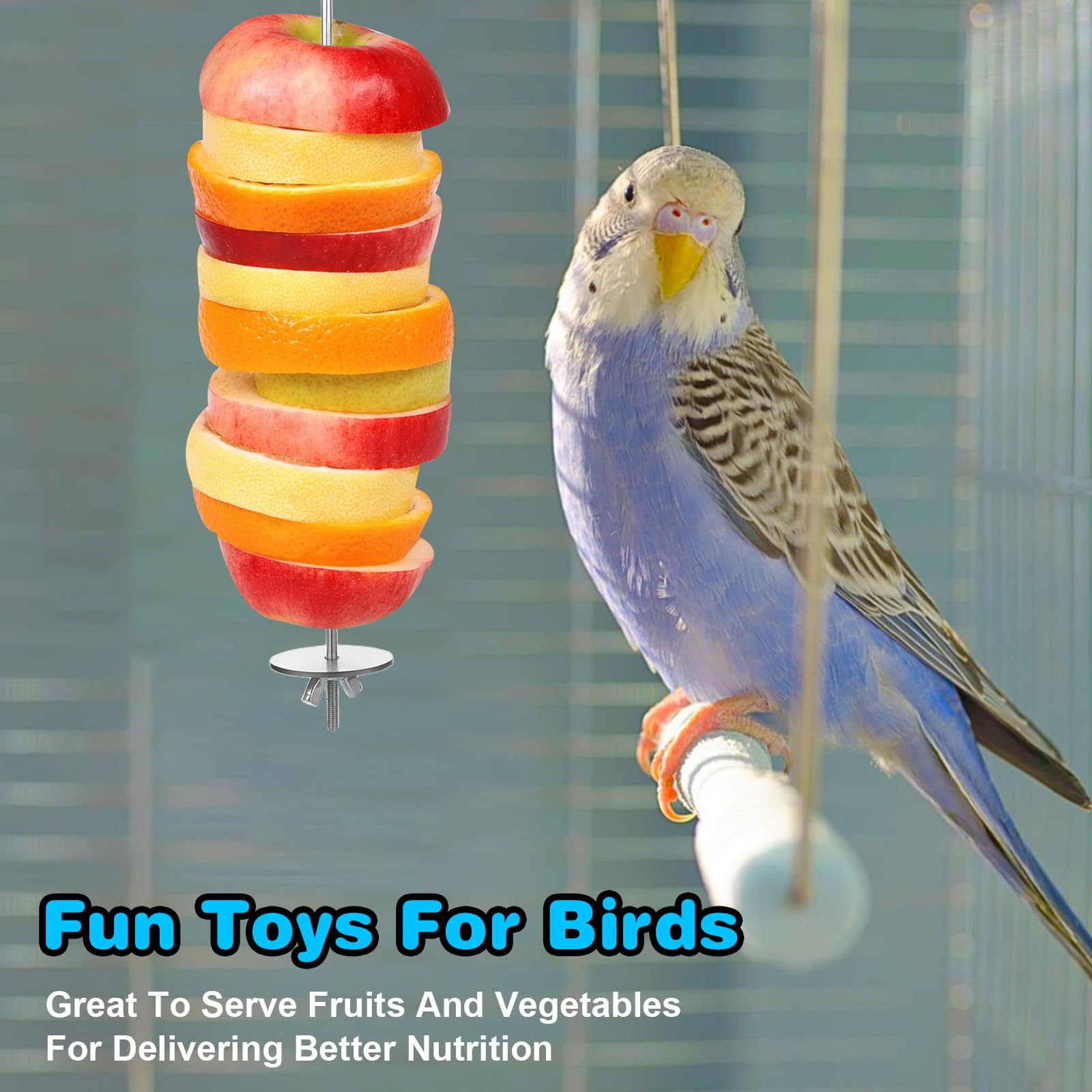 3 Pack Bird Cage Food Holder, Rat Foraging Toys, Stainless Steel Parrot Fruit & Vegetable Skewer Hanging Foraging Toy for Parakeets, Budgies, Macaws - image 4