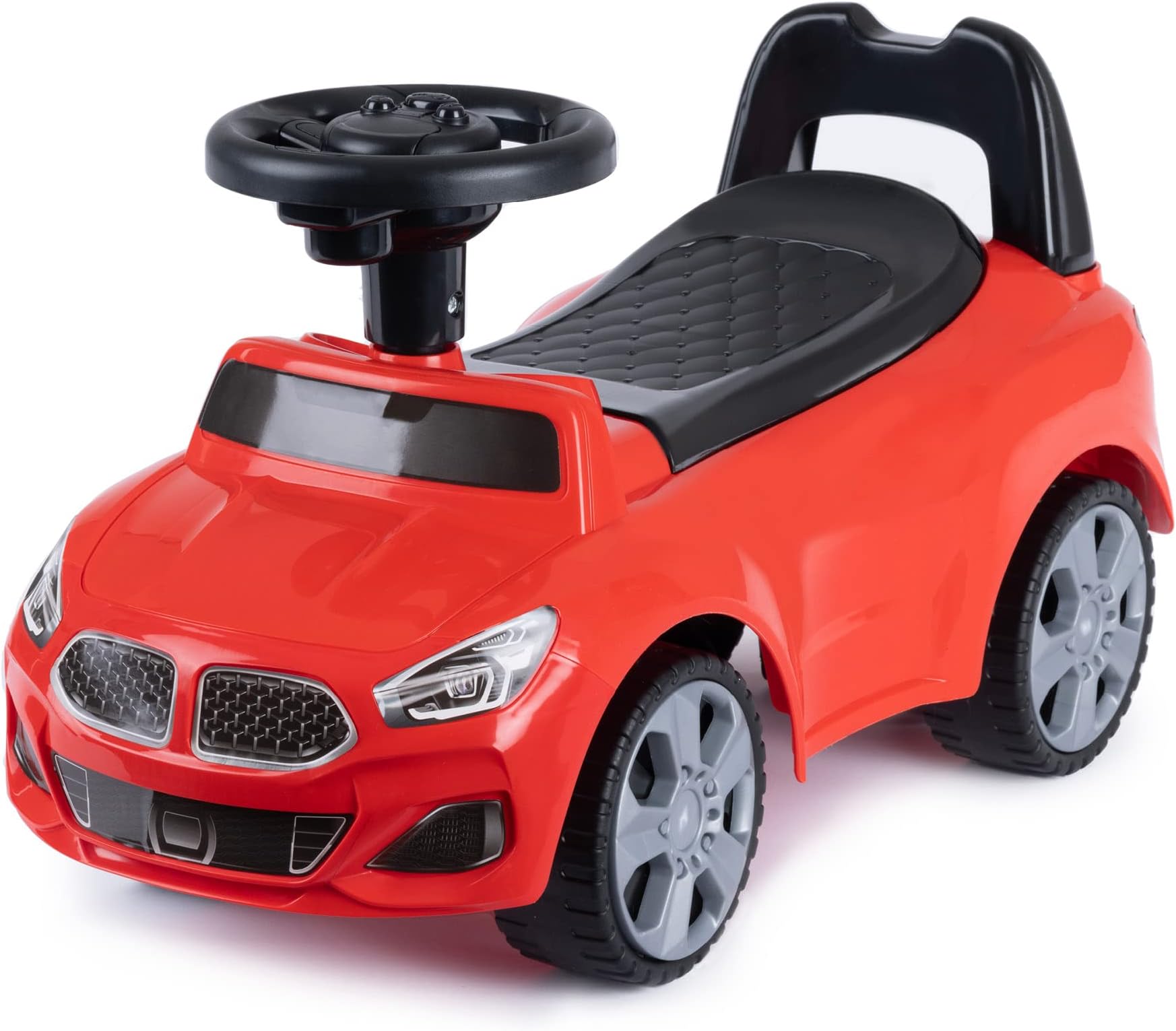 Hillington Kids Ride On Sliding Sports Car - Push Along Foot to Foot Buggy For Toddlers - Under Seat Storage & Musical Steering Wheel - Licensed For 18-36 Months Old (Red)